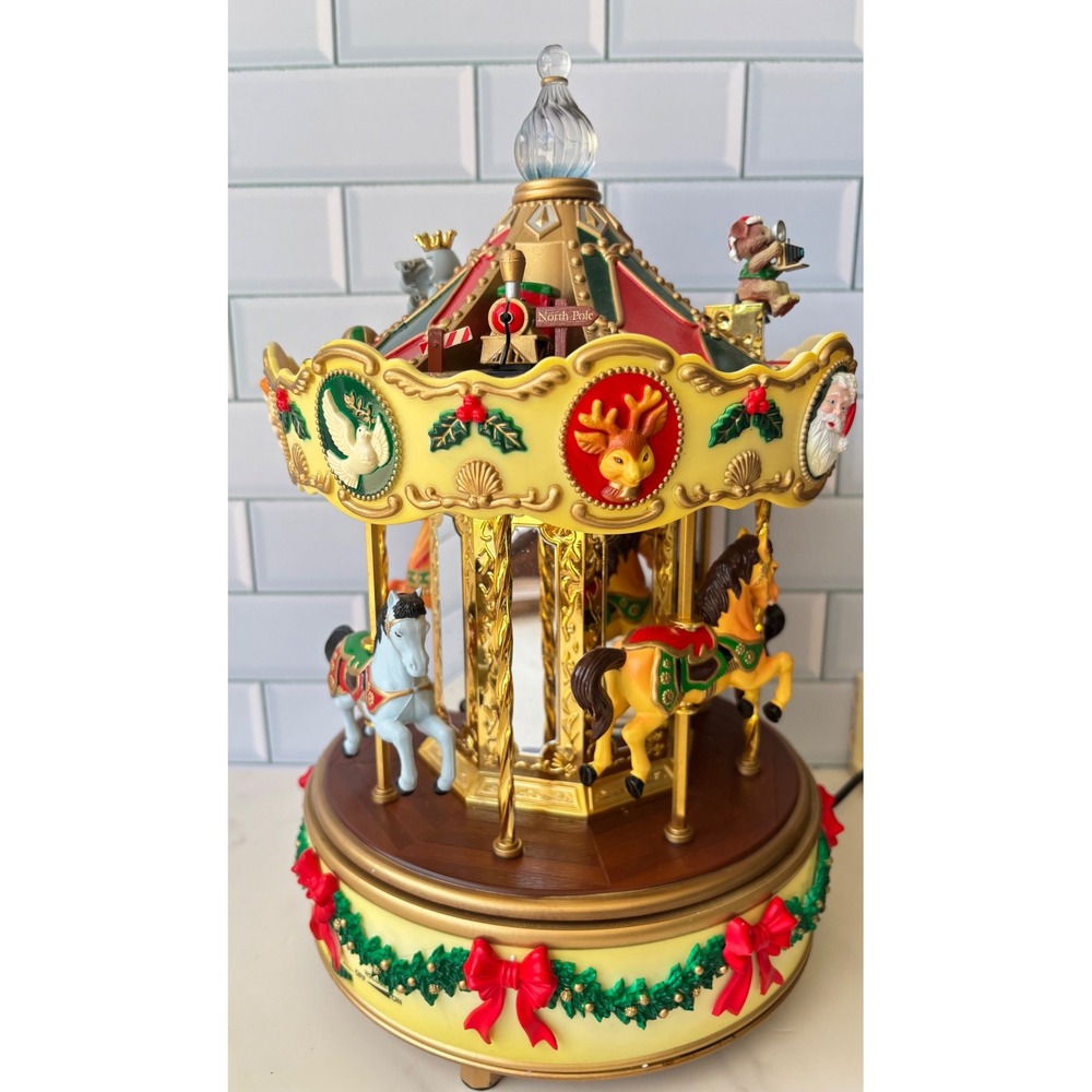 Maisto Christmas Carousel Animated Musical Holiday Decor Santa Nutcracker Gold